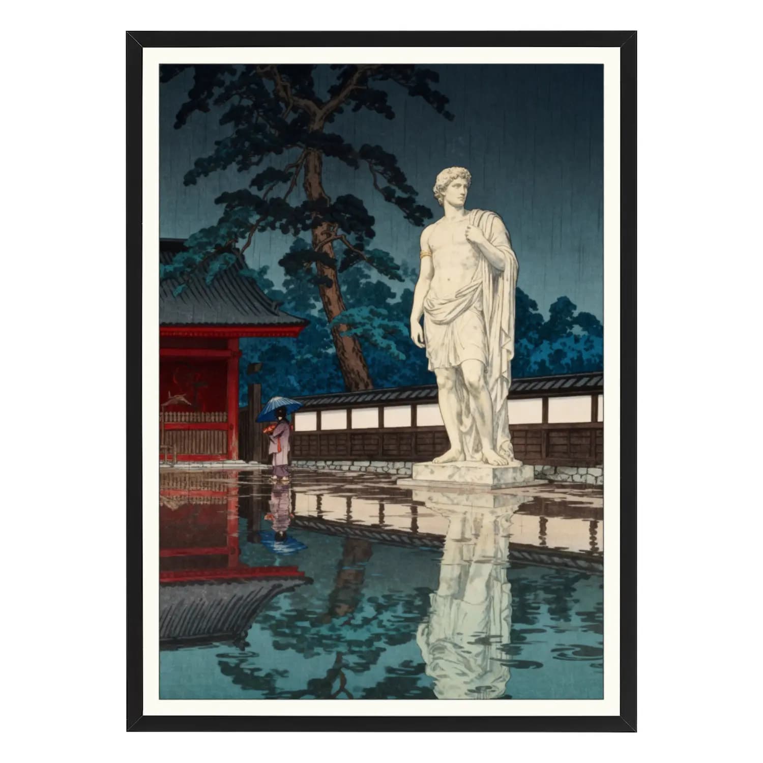 Statue Beneath Spring Showers at Gokokuji Temple