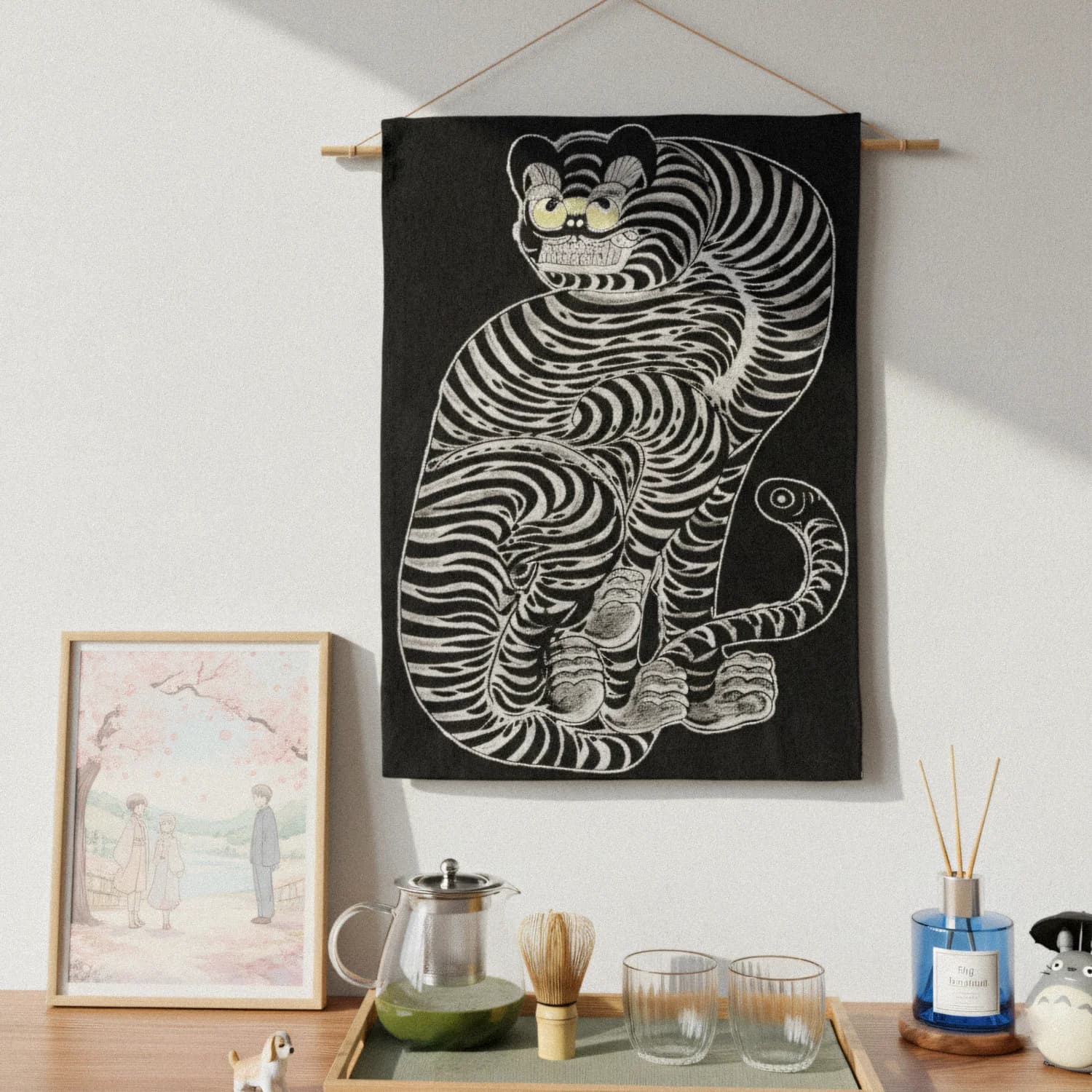 Japanese Tiger (Black) Woven Tapestry