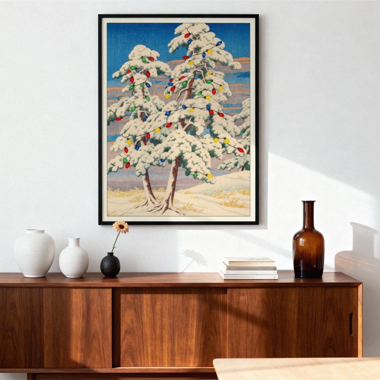 Snowy Pines with Christmas Lights - product image