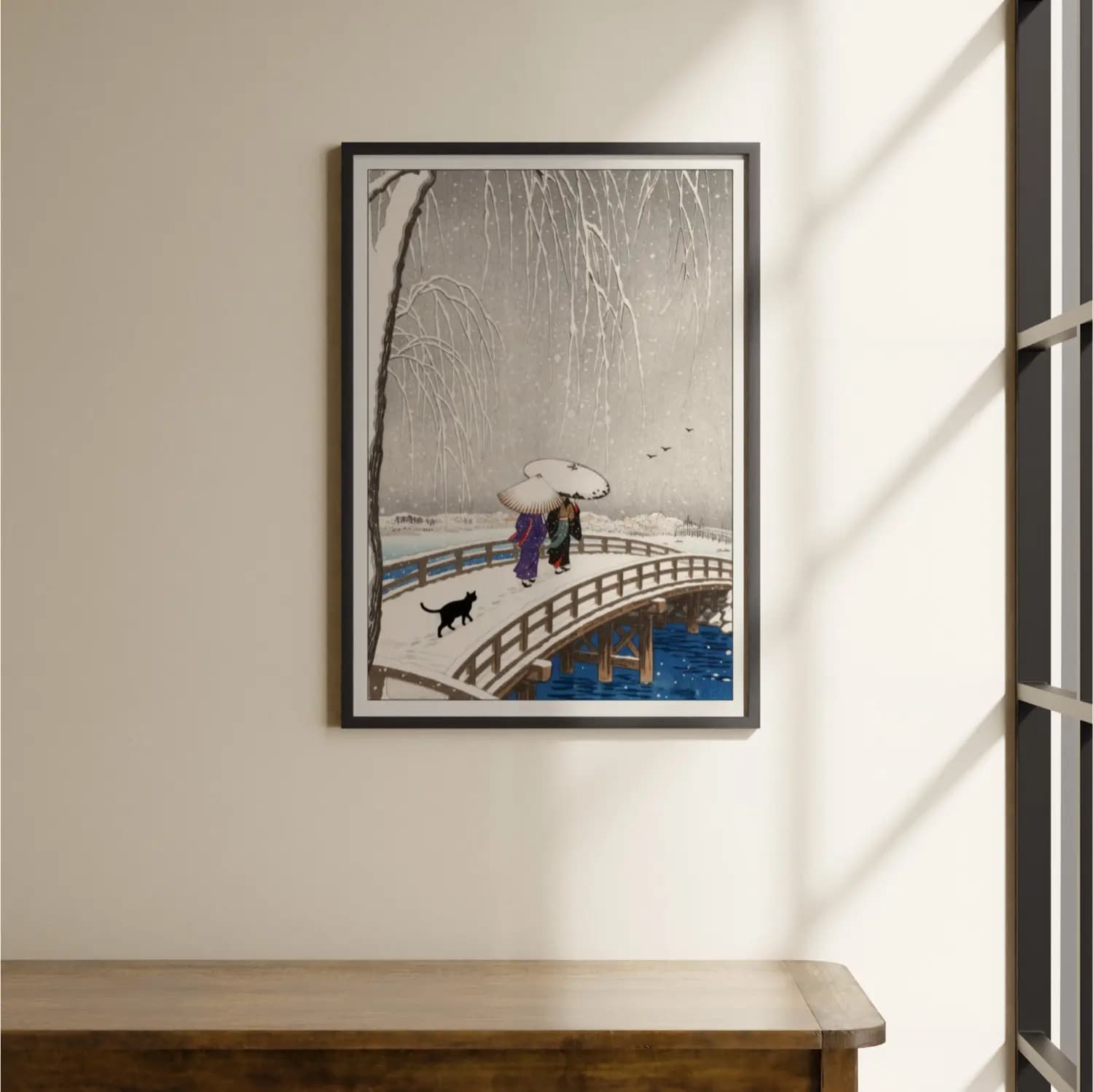 Winter Bridge with Geishas & their Cat - product image
