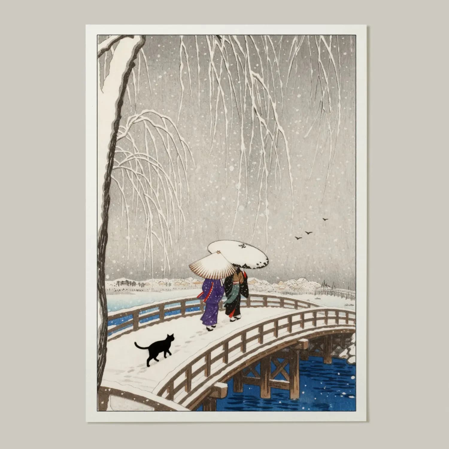 Winter Bridge with Geishas & their Cat - product image