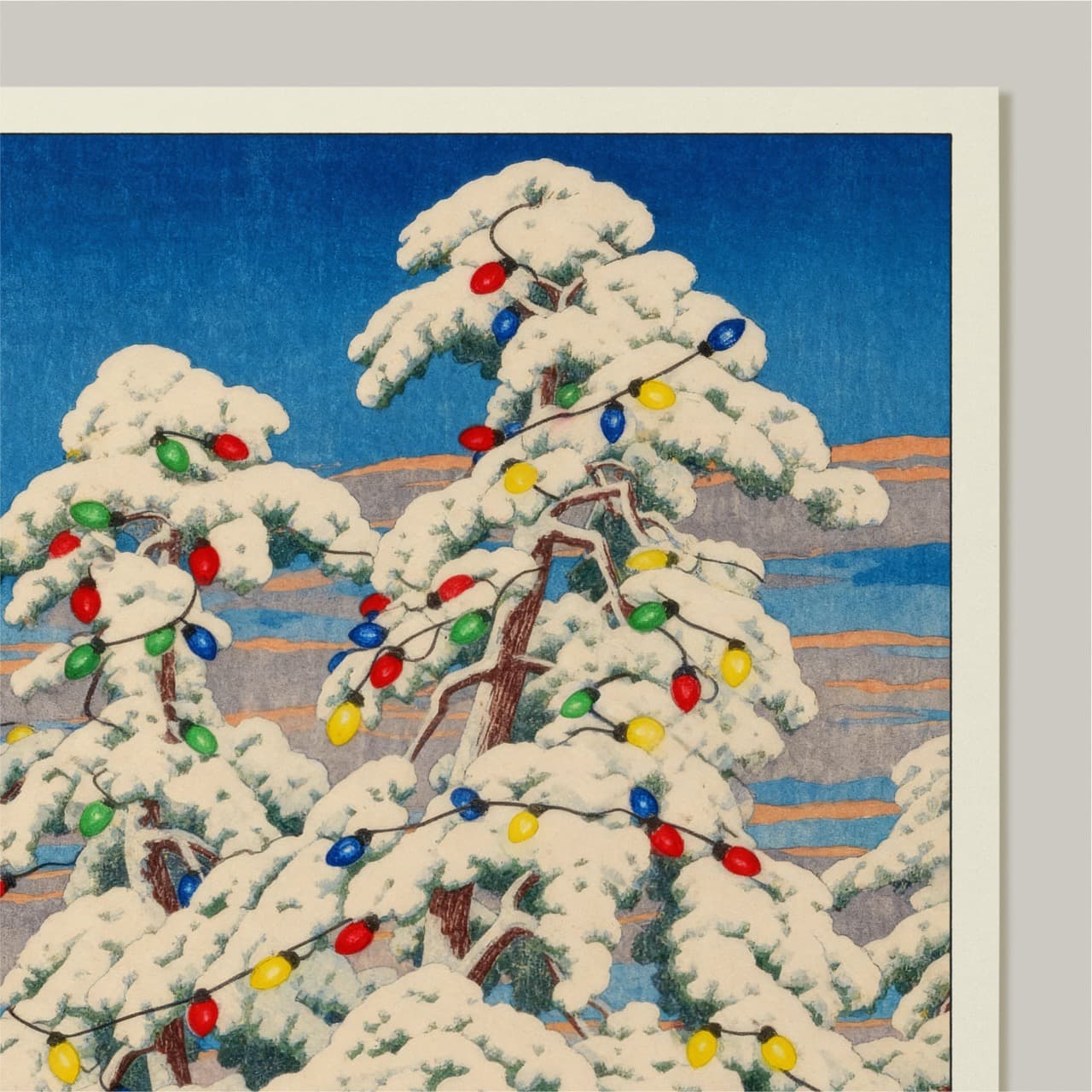 Snowy Pines with Christmas Lights - product image