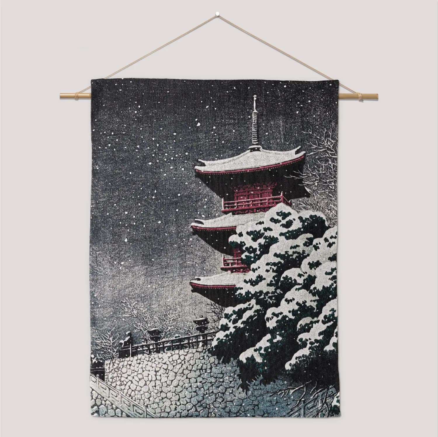 Japanese Pagoda in Snow Tapestry - product image